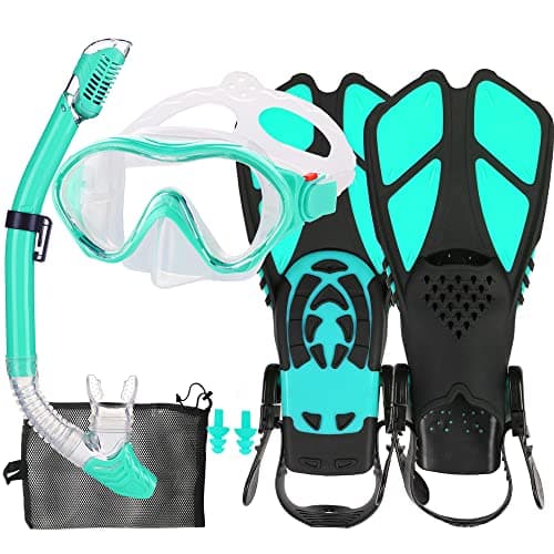 HH HHAO SPORT Kids Mask Fins Snorkel Set Snorkeling Packages, with Diving Mask, Snorkel, Adjustable Swim Fins, Mesh Bag, Anti-Fog Anti-Leak Snorkeling Gear for Kids for Snorkeling Swimming Diving - Image 1