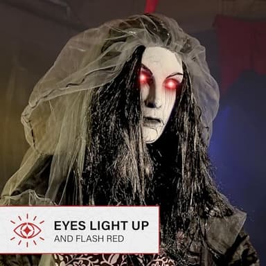 Haunted Hill Farm Rising Ghost Bride by Tekky, Battery-Operated, Sound Activated Animatronic with Sound Effects and Lights for Indoor or Covered Outdoor Creepy Halloween Decoration - Image 7