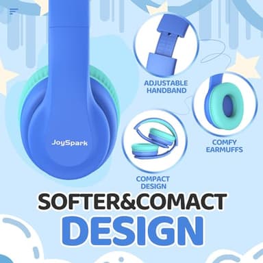 JoySpark Kids Bluetooth Headphones, Lightweight Wireless Headphones for Kids, 85/94dB Volume Limited, 60 Hours Playtime, Bluetooth 5.3, Over-Ear Toddler Headsets with Built-in Mic-Blue - Image 3