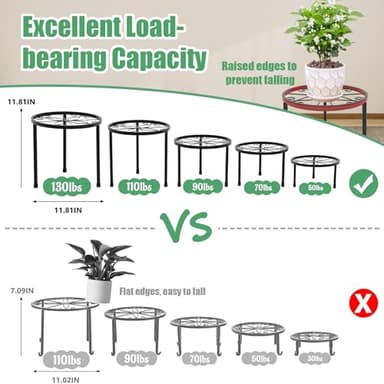 Linpla 5-Pack Decent Metal Plant Stands, Heavy Duty Flower Pot Stands for Multiple Plant, Anti-Rust Iron Plant Pot Shelf, Decoration Racks for Home Indoor and Outdoor (5 Pack Black) - Image 5