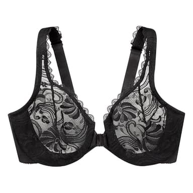 Full Figure Plus Size Wonderwire Front-Closure Stretch Lace Bra Underwire #9245 Black - Image 4