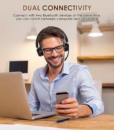 (Upgraded Version) Wireless Headset, Bluetooth Headset with Noise Cancelling Microphone, Best Headphones with Mic Mute & USB Dongle for PC/Computer/Laptop/Cell Phones/Remote Work/Call Center - Image 3