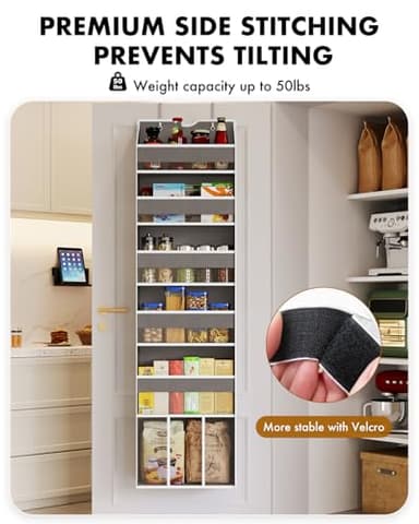 GGUO Over The Door Organizer Hanging - 6 Shelf Over Door Organizers with 6 Clear Front & 12 Side Pockets - Swing-proof 50LB Load Behind Door Storage for Closet Bedroom Bathroom Nursery Baby Essentials - Image 6