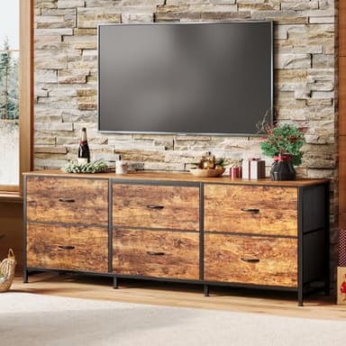 Huuger 63 Inch Long Dresser for Bedroom, Wide TV Stand for 55, 65, 70 Inch TV, 6 Drawer Dresser for Closet with Fabric Drawers, Storage Organizer for Bedroom, Entryway, Rustic Brown - Image 9