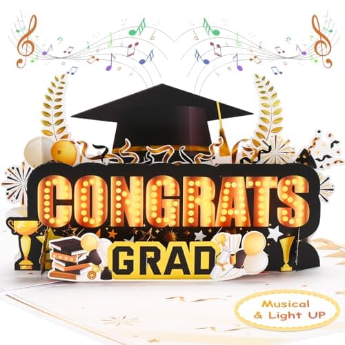 VIVIKEN Graduation Cards, Pop Up Congrats Grad 2025 Greeting Card with Lights & Music, Congratulations Graduation Gifts for 2025 High School College University Graduates - Image 1