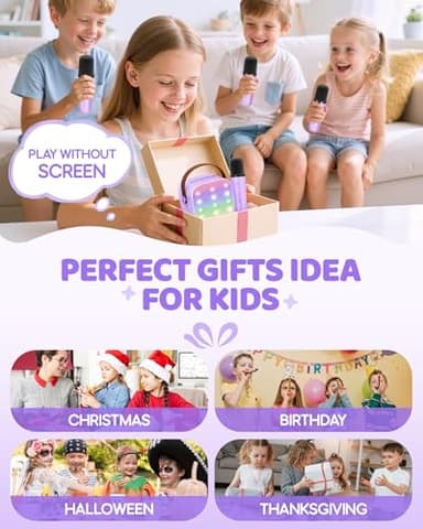 YLL Upgraded Mini Karaoke Machine with 4 Wireless Microphones Toy for Kids, Christmas Birthday Gifts for Girls Boys, Portable Party Bluetooth Speaker for 3, 4, 5, 6, 7, 8, 9, 10+ Year Old (Purple) - Image 5