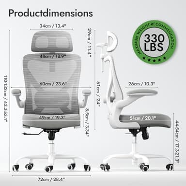 Ergalithic Ergonomic Office Chair - X-Shaped Computer Desk Chair Comfy, Gaming Chair, Office Chair with Lumbar Support, Mesh Office Chairs with Headrests, Desk Chair for Long Hours (Gray) - Image 2