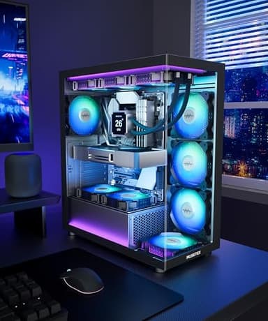 MUSETEX ATX PC Case 7 PWM ARGB Fans Pre-Installed, Type-C Mid Tower Computer Case with Full-View Dual Tempered Glass, Gaming PC Case, Black(K2) - Image 7