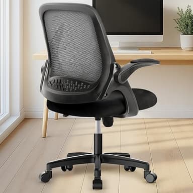 NEO CHAIR Office Desk Computer Gaming Ergonomic Chair with Lumbar Back Support Adjustable Height Swivel Wheels Flip-up Arms Mesh Chair for Home or Office (Black) - Image 1