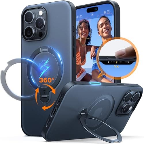 TORRAS Upgraded 360 Spin Magnetic Stand for iPhone 16 Pro Case, Fit for MagSafe, Built-in Kickstand & Ring Holder, Mil-Grade Protective Soft Edge Translucent Case for iPhone 16 Pro, Black 6.3'' - Image 1