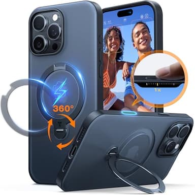 TORRAS Upgraded 360 Spin Magnetic Stand for iPhone 16 Pro Case, Fit for MagSafe, Built-in Kickstand & Ring Holder, Mil-Grade Protective Soft Edge Translucent Case for iPhone 16 Pro, Black 6.3'' - Image 1