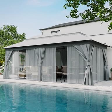 LAUSAINT HOME Outdoor Patio Gazebo 10'x20' with Expansion Bolts, Heavy Duty Party Tent & Shelter with Double Roofs, Mosquito Nettings and Privacy Screens for Backyard, Garden, Lawn, Smoke Grey - Image 2