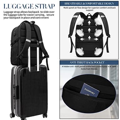 Extra Large Backpack for Men 55L,18.4Inch Travel Laptop Backpack with USB Charging Port Business Flight Approved Carry On Backpack,TSA Big Capacity Heavy Duty Computer Bag College Bookbag,Black - Image 6