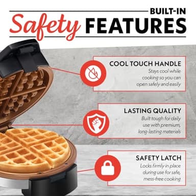 Gourmia Belgian Waffle Maker – Compact Design with Upright Storage, Adjustable Browning, and Easy-Clean Nonstick Ceramic Plates, Stainless Steel - Image 8