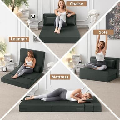 FILUXE Convertible Folding Sofa Bed - Sleeper Chair with Pillow, Modern Linen Fabric Floor & Futon Couch, Foldable Mattress for Living Room/Dorm/Guest/Home Office/Apartment, Standard Size, Dark Gray - Image 3