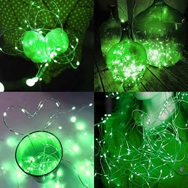 Twinkle Star 33FT 100 LED Silver Wire String Lights, St Patricks Day Fairy Lights Battery Operated LED String Lights for Christmas Wedding Party Home Holiday Decoration, Green - Image 2