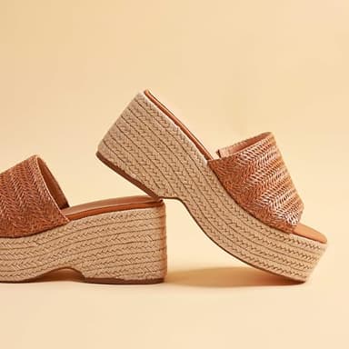 EQAUDES Platform Wedge Sandals Slip on Espadrille Sandals for Women Brown Wedge Slides Raffia Straw Sandals Flatform Open Toe Beach Sandals Size 6 - Image 2