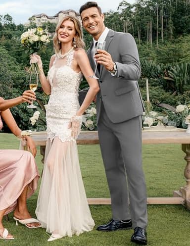 COOFANDY Men's 2 Piece Suits Slim Fit 2 Button Dress Suits Tuxedo Jacket Blazer Suit for Wedding Dinner Prom Grey - Image 3