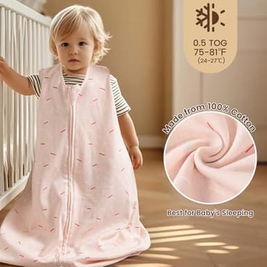 PHF Soft Baby Sleep Sack 12-18 Months 100% Organic Cotton Wearable Blanket, 2-Way Zipper 0.5 TOG Toddler Sleeping Sack 3 Pack, Comfy Sleep Bag for Baby Boys Girls, Ice Cream (Large) - Image 3