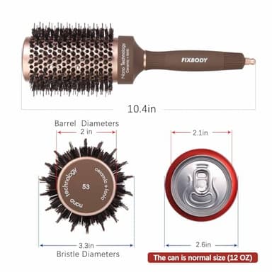 FIXBODY Hair Brush, Round Brush for Blow Drying, Curling, Styling, Nano Thermal Ceramic & Ionic Tech, Boar Bristle, 3.3 inch, 2 inch Barrel, for Women, Volume & Shine, Brown, Hair Brush for Thick Hair - Image 2