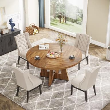 Tribesigns Farmhouse Dining Table, 47 Inch Round Dinner Table for 4, Rustic Round Dining Room Table for Home Dining Room Living Room (Wood) - Image 6