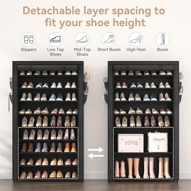 LANTEFUL Shoe Rack with Covers - 10 Tiers Tall Shoe Rack Organizer Large Capacity Shoe Shelf Storage 40 Pairs Space Saving Vertical Shoe Storage Organizer for Closet, Entryway, Dorm, Bedroom - Image 6