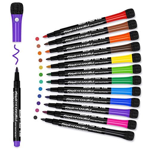 Magnetic Dry Erase Markers Fine: 12 Colors Erasable Whiteboard Markers Fine Point with Eraser Cap, Low Odor White Board Dry Erase Pens Fine Tip for Teachers, Home, Office and School Supplies - Image 1