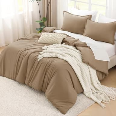 Litanika Comforters Taupe Super King Size, 3 Pieces Lightweight Solid Bedding Set & Collections, All Season Fluffy Bed Set (120x120In Comforter & 2 Pillowcases) - Image 4