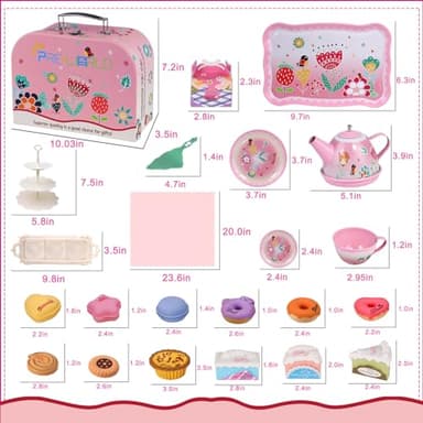 Tea Party Set for Little Girls,PRE-WORLD Princess Tea Time Toy Including Dessert,Cookies,Doughnut,Teapot Tray Cake, Tablecloth & Carrying Case,Kids Kitchen Pretend Play for Girls Boys Age 3-6 - Image 6