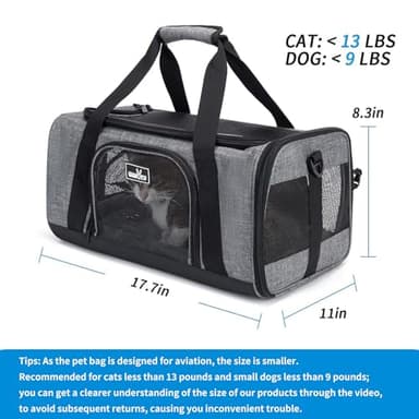 Wakytu TSA Approved Pet Carrier for Small Cats Dogs, Travel Bag with Adequate Ventilation, 5 Mesh Windows, 3 Entrance, Locking Safety Zippers, Padded Shoulder and Carrying Strap, Small - Image 3