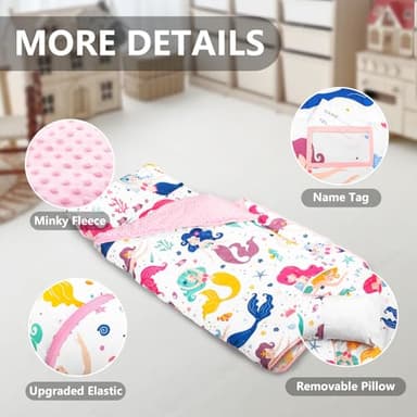 Primlect Thickened Toddler Nap Mat with Removable Pillow and Minky Blanket, Extra Large 55''x35'' Sleeping Bag, Washable, Roll up, Perfect for Daycare, Preschool, Kindergarten, Boys and Girls Mermaid - Image 6