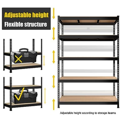PrimeZone 48" x 24" x 72" Heavy Duty Storage Shelves - 5 Tier Adjustable Garage Storage Shelving, Metal Storage Utility Rack Shelf Unit for Warehouse Pantry Closet Kitchen, Black - Image 6