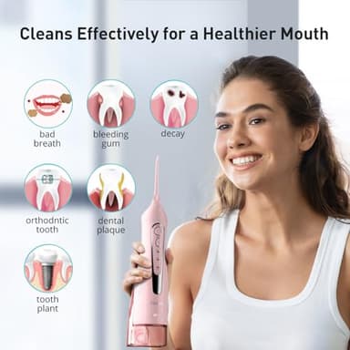 COSLUS Water Dental Flosser Teeth Pick: Portable Cordless Oral Irrigator 300ML Rechargeable Travel Irrigation Cleaner IPX7 Waterproof Electric Flossing Machine for Teeth Cleaning C20(F5020E) Pink - Image 6