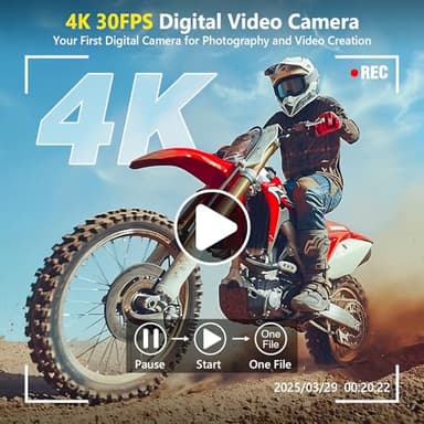 4K Digital Camera for Photography Autofocus, Upgraded 64MP WiFi Vlogging Camera for YouTube with 3" 180° Flip Screen, 16X Zoom, Compact Travel Cameras for Beginners with 32GB Card, 2 Batteries, Black - Image 2