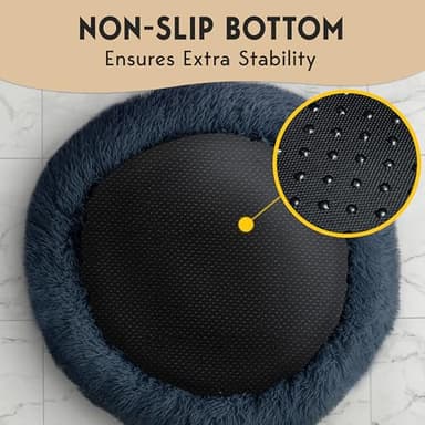 PetJett Calming Dog Beds Large Sized Dog - 36'' Round Bed, Anti-Slip & Washable Super Soft Donut Bed, Fluffy Faux Fur Anti-Anxiety Premium Comfort Pet Bed, Fits Dogs up to 100 lbs - Dark Grey - Image 8