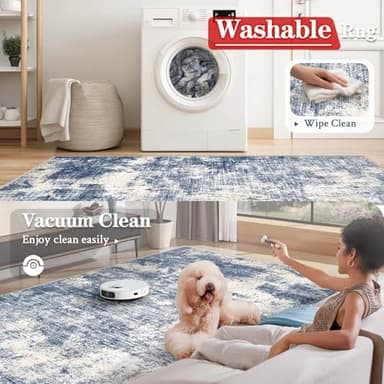 5x7 Area Rugs for Living Room: Washable Modern Abstract Rug Soft Non Slip Rug Indoor Low Pile Carpet for Bedroom Dining Room Home - Blue - Image 2
