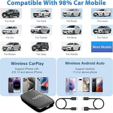 Wireless Carplay and Android Auto Dongle Support Netflix/YouTube/TF Card,Car Play Ai Box with USBA-C and USBC-C Cable for iPhone Android,Video Box Convert Wired to Wireless CarPlay Stream to Your Car - Image 5