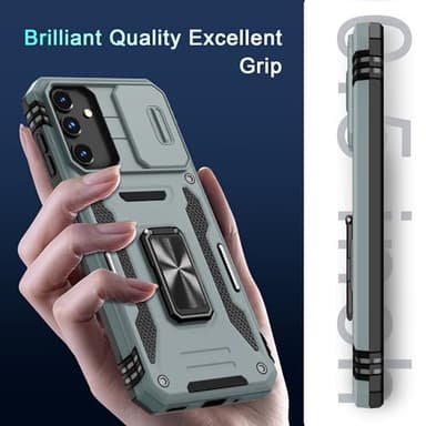 DEERLAMN Case for Samsung Galaxy A16 5G with Slide Camera Cover+Screen Protector (1 Pack), Rotated Ring Kickstand Military Grade Shockproof Protective Cover-Grey - Image 7