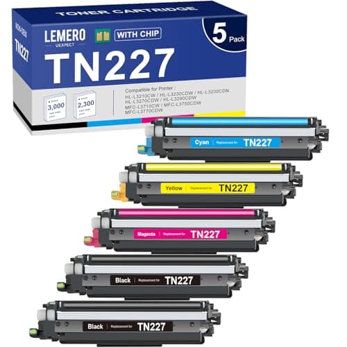 LEMERO UEXPECT TN-227BK/C/M/Y High Yield Toner Cartridge Compatible Replacement for Brother TN227 TN-227 TN227BK TN223BK TN223 TN-223 for MFC-L3770CDW HL-L3290CDW MFC-L3710CW HL-L3270CDW ( 5 Pack) - Image 1