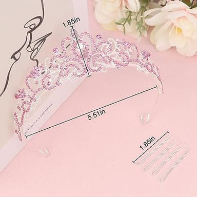 CIEHER Pink Tiara Princess Crown Queen Crown Crystal Crowns for Women Crown for Birthday Prom Party Halloween Costume Cosplay, Princess Party Decorations - Image 7