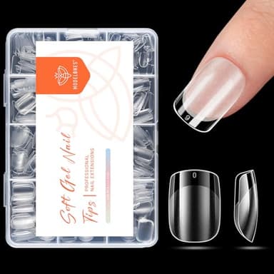 modelones Extra Short Square Nail Tips, Pre-shaped Soft Gel Tips Fake Nails False Acrylic Clear Full Cover Press on Extension Kit Gel Manicure DIY at Home 216PCS 12Sizes - Image 1