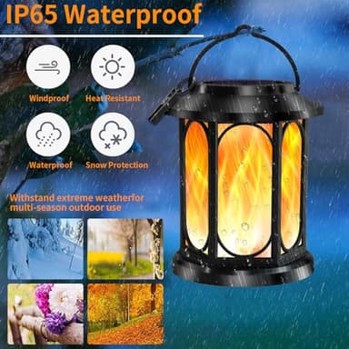 Solar Outdoor Lanterns Light Flickering Flame, Waterproof Outdoor Lanterns for Halloween Patio Garden Yard Deck Pathway, 4 Pack - Image 4