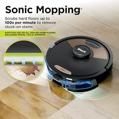 Shark Matrix Plus 2in1 Robot Vacuum & Mop with Sonic Mopping, Matrix Clean, Home Mapping, HEPA Bagless Self Empty Base, CleanEdge, for Pet Hair, WiFi, Compatible with Alexa, Black/Gold (AV2613WA) - Image 4