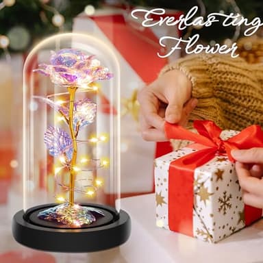Childom Birthday Gifts for Women,Flowers for Delivery Prime,Colorful Rainbow Light Up Rose in A Glass Dome,Christmas Rose Gifts for Her Mom Women Wife Girl Grandma on Christmas Anniversary Valentines - Image 2