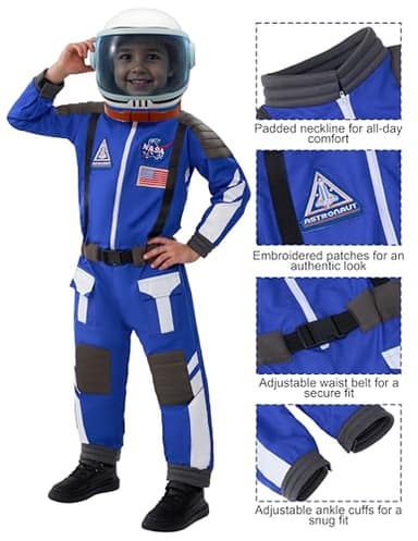 Spooktacular Creations Astronaut Costume with Helmet, Vintage Toddler Astronaut Outfit, BoysPilot Jumpsuit Costume Unisex for Halloween Dress Up Themed Parties, Blue, M - Image 5