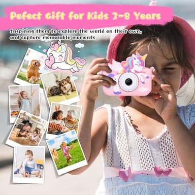 Envyvip Unicorn Toys Camera for Kids Girls Age 3-8, Toddler Kids Digital Camera Christmas Birthday Gifts for 3 4 5 6 7 8 Years Old Girl, Cute Selfie Video Camera, HD 1080P, 32GB SD Card Included, Pink - Image 3
