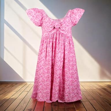 French Connection Girls All Over Print Soft Casual Dress - Flutter Sleeve Floral Print Smocked Summer Sundress with Bow for Kids (Rose, Size 7/8) - Image 6
