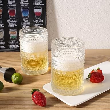 Consou Large Glasses Set of 6, 15 oz Hobnail Glassware Thick Glass Heavy Base - Image 5