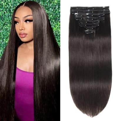 Clip in Hair Extensions Real Human Hair, Seamless Clip ins Real Human Hair for Women, Remy Human Hair Clip in Extensions, Double Weft 8pcs 24 inch Dark Brown - Image 2