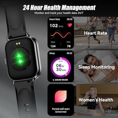 ganopterygon Smart Watch, 2.01" HD Touchscreen Fitness Watch, Bluetooth Calls, 120 Sports Modes Activity Tracker, 24/7 Heart Rate & Sleep Monitor, IP68 Waterproof, iOS Android Compatible (Black) - Image 6